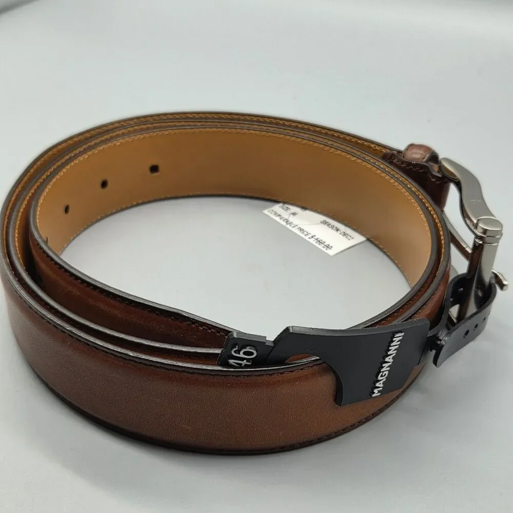 Magnanni Carbon Leather Belt men's Style # 1121 Cognac 1  3/8